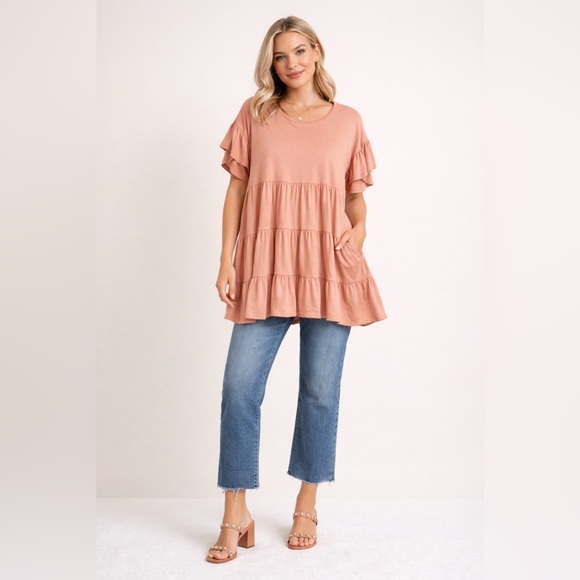 Beeson River Tops - Beeson River BabyDoll Tiered Top in Dusty Pink ~ Size X-Large ~ NWOT